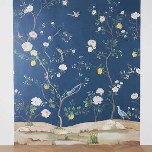 Anthropologie Blossom Chinoiserie Mural Navy Floral Botanical NEW